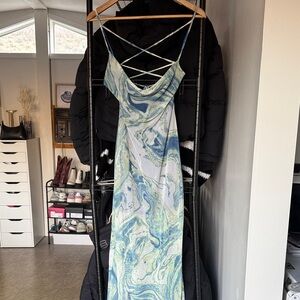 Urban Outfitters Blue and Green Mesh Maxi Dress